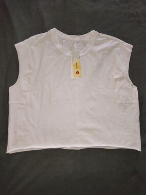 HUGO White Cropped Boxy Sleeveless Tank